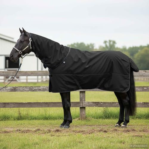 Ordellia Pferdedecke Dunkelgrün und Schwarz, wasserdichtes Polyester, 95 cm, atmungsaktiv, Winddicht, Verstellbarer Brustverschluss, Schweiflatz, für Stall, Weide, Paddock und Transport