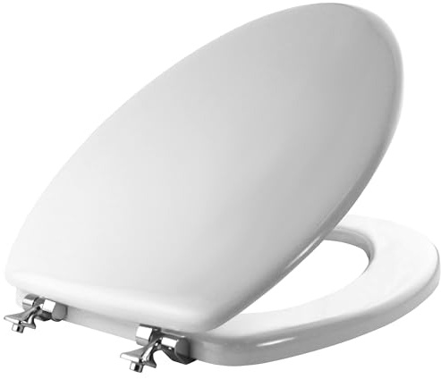 MAYFAIR 1844CP 000 Toilet Seat with Chrome Hinges will Never Come Loose, ELONGATE , White