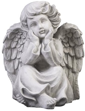 gartendekoparadies.de Engel Grabengel, Steinfigur H. 21 cm, 4 kg, Grau, frostsicher aus Steinguss für Außenbereich