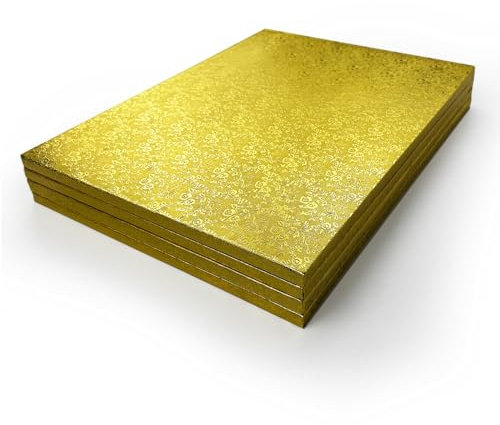 Miss Bakery's House® Cake Drum - 12mm - 30x40cm - Gold - 4 Stück - eckig - Kuchenplatte dick - stabil - beschichtet - sicheres Transportieren von Kuchen - Stapelschichten