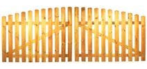Doppelflügel StaketenTor 'Standard' 300x 100/120 cm - oben – kdi / V2A Edelstahl Schrauben verschraubt - aus frischem Holz gehobelt – nach oben gebogene Ausführung - kesseldruckimprägniert