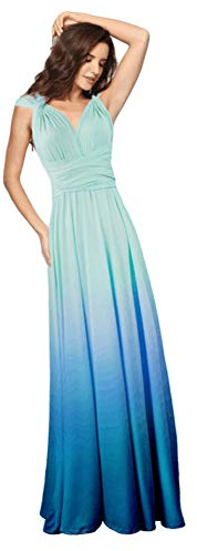 FYMNSI Abito da Sera da Donna Lungo Multi Way Convertibile Gradiente Senza Maniche Capestro Senza Schienale Scollo a V Abiti per Matrimonio Damigella d'Onore Festa Cerimonia Cocktail Azzurro L
