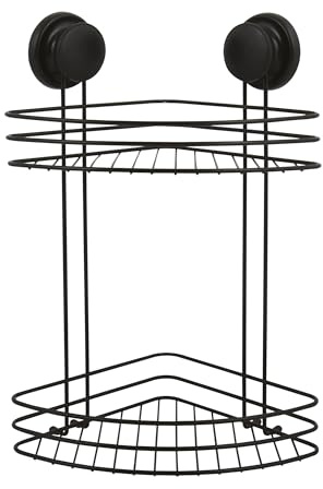 MSV - Mensola angolare per Doccia con Ventose - Acciaio Cromato - 31,5 x 31,5 x 40 cm - Mensola angolare a 2 Ripiani - Montaggio Sicuro - Resistente all'umidità