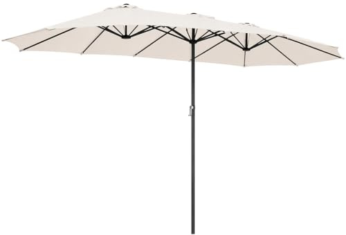 BAKAJI Ombrellone Doppio Ovale da Giardino Palo Centrale 4,55x2,75 metri Palo Acciaio Chiusura a Carrucola Sistema Air Vent Arredamento Esterno Gazebo Piscina Giardino Terrazzo Colore Ecru