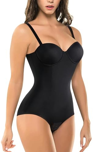 BRABIC Bodysuit Shapewear for Women Tummy Control Dress Backless Bodysuit Tops Body Shaper with Built-in Bra (Black, Medium)