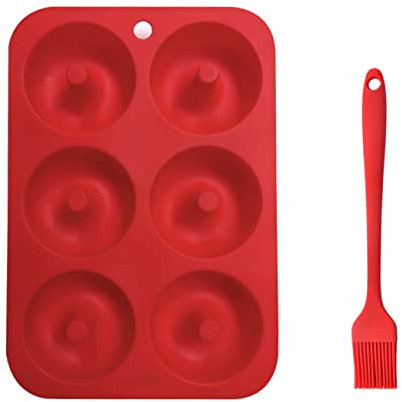 Moldes de Silicona para Dónut, 1 Molde de Silicona Donut, 6 Cavidades Rosquillas Antiadherentes Bandeja, para Hacer Galletas, Magdalenas, 1pc Cepillo de silicona