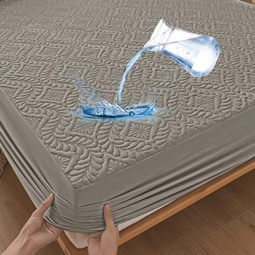 Wasserdichter Matratzenschoner 180x200cm Spannbettlaken Luxus, 3D-Muster, Super saugfähig, Atmungsaktive Matratzenbezug Wasserundurchlässiger Matratzen-Schutz Nässeschutz Spannbetttücher - Grau