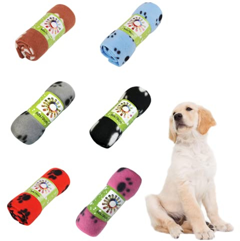 Aliangting 6Pcs Pet Blanket for Small Dogs Cats Soft Warm Puppy Blankets Washable Pet Fleece Blankets with Paw Print