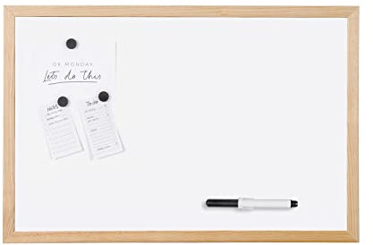 Bi-Joy Tableau blanc non magnétique effaçable à sec, cadre en bois de pin, 1 marqueur même (80 x 60 cm)