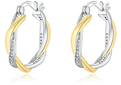 HEEYA Creolen Ohrringe für Frauen Sterling Silber 925 Damen 18K Vergoldet Twisted Creolen Hypoallergen Ohrringe mit AAAAA Zirkonia Rose Gold/Gold/Blau/Weiß/Schwarz 15/20MM