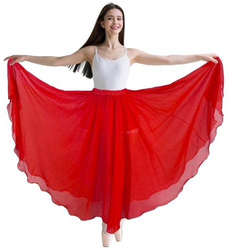 Baisdan Belly Dance Skirt for Women, Dancing Skirt Belly Dancer Outfit, Flowy Long Gypsy Skirts, Halloween Costume Gift (One Size, Red)