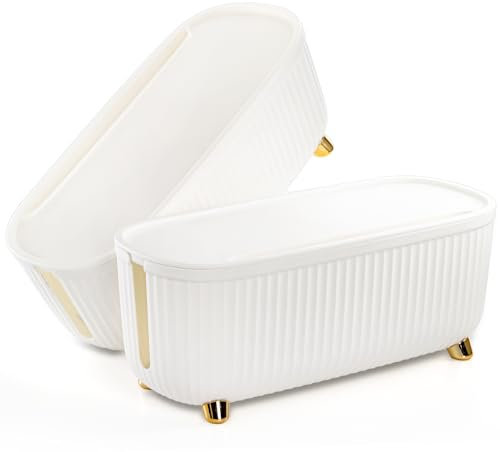 Lyellfe 2 Pack Cable Management Box, White Cord Hider Organizer Box with Lid, 13.7''L x 6''W x 5''H Power Strips Hider Concealer for Desk TV Computer USB Hub System