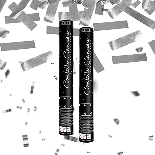 Canon à Confettis Rectangle couleur Argent 40 cm - Lot de 2 lanceurs à confettis à tenir en main, pour Anniversaire, Mariage - Portée 10 Mètres, Prise en Main Facile - SPARKLERS CLUB®