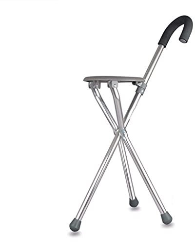 Krückenklappstuhl, Hocker aus Aluminiumlegierung, dreibeiniger Gehstockstuhl mit Sitzhocker, Gehhilfe, geeignet für ältere Menschen, Krücke-11.19 Interesting