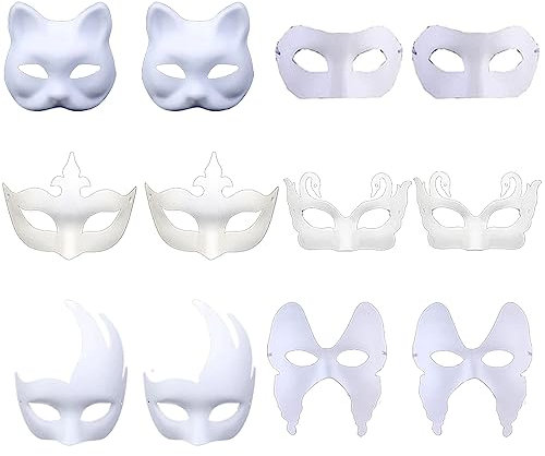 Diy Blanc Masques - 12 Pièces En Papier à Peindre Pour Carnaval, Danse De Fête, Jeu De Rôle, Cosplay, Halloween Et Fêtes