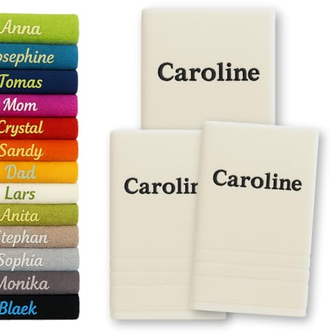 3er Pack Personalisiertes Handtuch und Badetuch mit Namen, Schön gestickter Name Handbadetuch 100 % Baumwollhandtuch 2x (50 x 100 cm) + 1x (140 x 70 cm) Personalized Custom Towel with Name (Weiss)