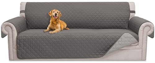 HOMERILLA Reversible 3 Cushion Couch Cover for Dogs Water Resistant Washable Pets Furniture Protector Sofa Cover with Elastic Straps (68, Gray/Light Gray)