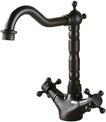 Nostalgie Schwarz Waschtischarmatur Retro Bad Wasserhahn Zwei Griff Mischbatterie Waschbecken Armatur 360°Drehbar Badarmaturen f.Badezimmer aus Messing Oil-Rieb Bronze Gebürsteter (H24cm)