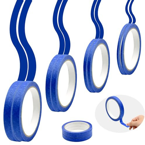 Scettar 8 Rouleaux Ruban de Masquage, 3/5/8/12mm x 20M Bleu Ruban Adhésif Couleur,Masquage Fine Line Ruban de Peintre pour l'artisanat la Carrosserie et la Décoration de Bricolage