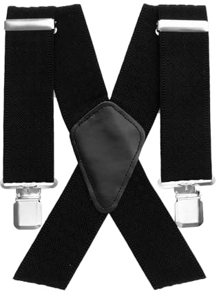 Aulola Men's Braces 50mm Wide Heavy Duty Adjustable Elastic Suspenders Trouser Braces with 4 Strong Metal Clips One Size Fits All for Men and Women X Style (Grid Black)