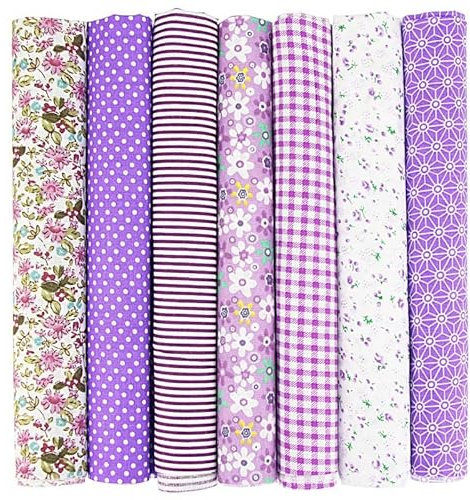 Baumwollstoff Stoffpakete,7 Stück 50 x 50cm Stoffe zum Nähen Patchwork DIY Stoffpaket DIY Baumwolltuch Meterware Stoffe Stoffreste Stoffpaket für Kleidung,Bettwäsche,Vorhänge,Tischdecken - Lila