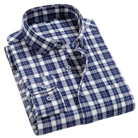 Adhdyuud Camisas de vestir a cuadros suaves para hombre, ajuste regular, franela de algodón, manga larga, a cuadros, XL