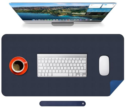 Mouse Mat Large Gaming Mats for Desk Waterproof Non-Slip PU Leather Stitched Edges Desk Mat for Writing Home Office Blue