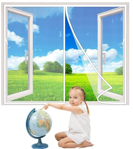Magnetic Fly Screen Window, 195x105cm Chain, Full Size, Heavy Duty Curtain, Pet Friendly, for House, French Windows, White 1995-Size