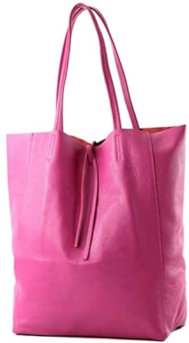 Modarno Sac à bandoulière en cuir avec double poignée, grand sac à bandoulière avec poche intérieure en cuir, fuchsia