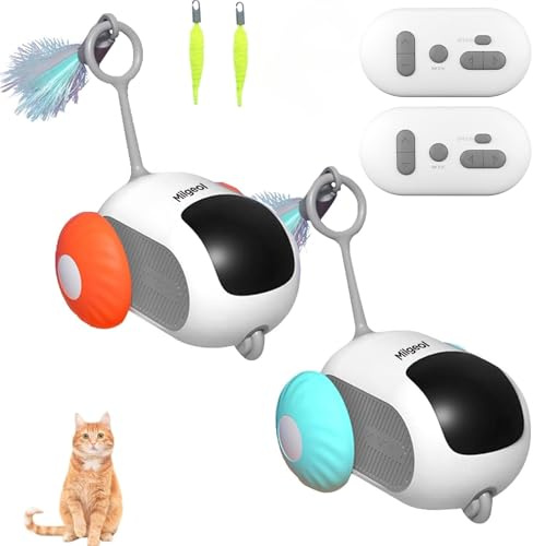 Milgeol Turbo Tail 3.0 Elektrisches Katzenspielzeug - Automatischer Turboschwanz mit Federn, Interaktives Spielzeug für Katzen, Typ-C Aufladbar (1x Orange + 1x Blau, Bewegungsaktiviert)