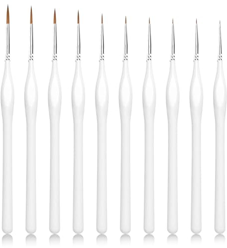 Fein Pinsel Set, 10 Stück Malen Nach Zahlen Pinsel Malerpinsel Dünne Pinselset Acrylfarben Miniatur Pinsels für Acryl Aquarell Modellbau Ölgemälde Detailmalerei (Weiß)