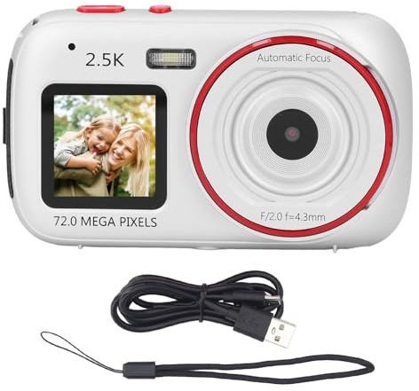 Fotocamera Digitale 2,5K per Fotografia, Fotocamera Selfie da Viaggio con Messa a Fuoco Automatica con Doppio Schermo, Fotocamera per Vlogging con Zoom Digitale 16X (SILVER)