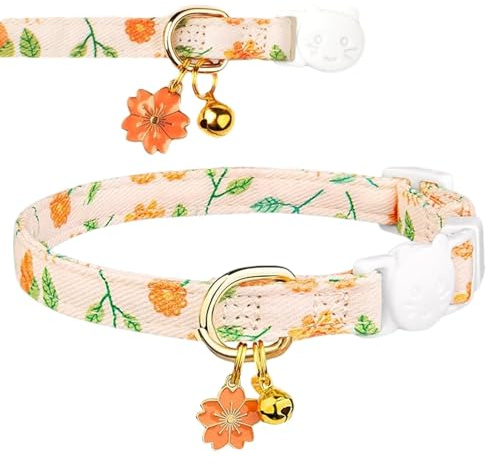Collar de Gato, Collar de Gatito con Colgante de Flor con Campana, Collar Ajustable Separable, Collares para Gatos pequeños, Collar para Mascotas al Aire Libre para Suministros para Mascotas