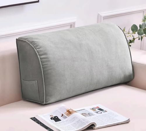 MGEMJMJ Kopfteil-nackenkissen, Lesekissen Zum Sitzen Im Bett, Dreieckiges Kissen, Rückenlehne, Lendenwirbelsäule, Rückenstütze, Gepolstertes Tagesbett, Sit-up-buchkissen(Size:80x35x20cm,Color:Gray)