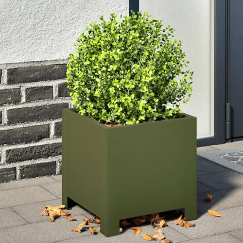 LAPOOH Pflanzkübel Olivgrün 30x30x30 Stahl, Blumentopf Gross, Blumenkasten Balkon, übertopf, Pflanzkasten, Flowerpot, Kräuterbeet Für Die Küche, Vertikalbeet - 851191