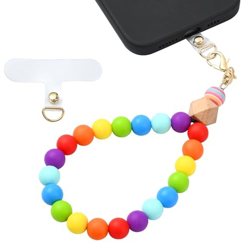 BEEFLYING Silicone Beaded Phone Charm Wrist Strap for Case | Wristlet Strap for Phone Case Camera Keychains Card Wallets, with PVC Mobile Patch
