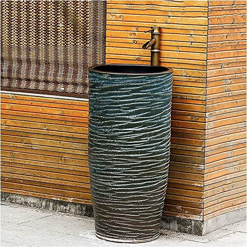 Lavandino da bagno indipendente con piedistallo Art Hotel Home Vintage Retro Lavandino da bagno indipendente con piedistallo in ceramica di argilla caolino, mobile lavabo(D-42x83cm(16x32in))