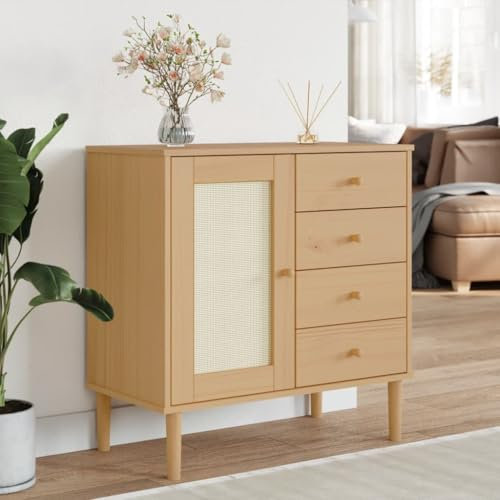 ShGaxin Sideboard SENJA Rattan-Optik Braun 80x40x80 cm Kiefernholz, Kommode Schlafzimmer, Kommoden & Sideboards, Wohnzimmerschrank, Flur Kommode, Zimmer Möbel - 358037