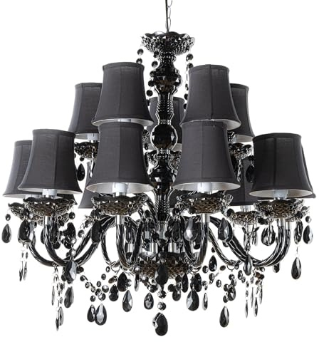 Riess Ambiente Design Kronleuchter Black Crystal XL - 80cm - schwarz Acryl - 15-armig Lüster mit Schirmen