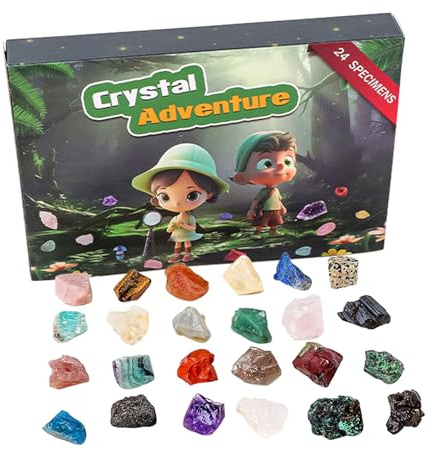24 Piezas de Cristales y Piedras Curativas, Juego de Cristales Curativos de Piedras de Chakras, Piedra de Roca Natural en Bruto para Meditación, Yoga, Regalos, Colección y Decoración del Hogar