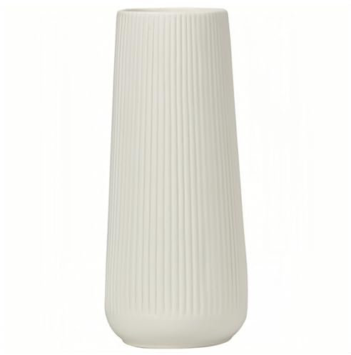 White Ceramic Ribbed Vases for Minimalist Modern Home Decor, Vase White Matt 8 inch for Home, Living Room, Dining Table, Farmhouse, Office Decor (B)