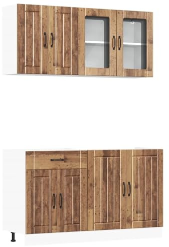 vidaXL 4-TLG. Küchenschrank-Set Kalmar Altholz-Optik Holzwerkstoff, Küchenzeile Einbauküche, Schrank-Set, Unterschrank, Küchenschrank, Hängeschrank