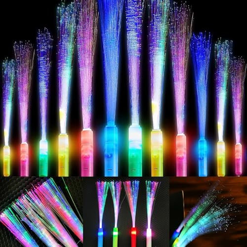 Funmo 12PCS Baton Lumineux LED, Multicolores Bâtons lumineux, 3 Modes Colorés Clignotants, Bâton Lumineux en Fibre de Verre pour Enfants Noël, Anniversaire, Mariage, Fête, Concert