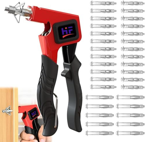 Montagezange Hohlraumdübel Set,Montage Set Hohlraumbefestigung mit 34 Metall-Dübeln,Schrauben in 3 Größen Hohlraumdübel Zange Perfekt mit Hohlwänden,Gipskarton, Holzspan