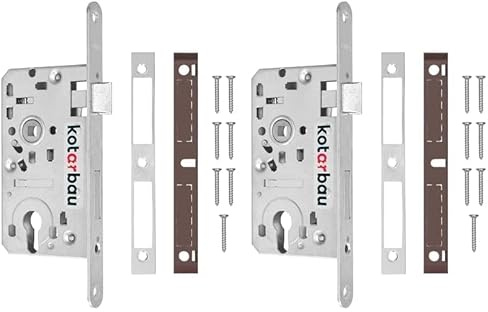 KOTARBAU® Einsteckschloss 72/55mm DIN Rechts Profilzylinder Türschloss Innentür mit Gegenplatte Verzinkt Stahl Rostfrei Einsteckschloss Gartentor Türschloss Haustür Torschloss Silber (Packung mit 2)