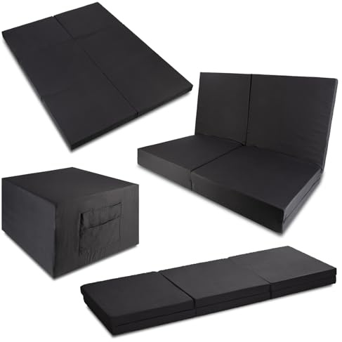 Sleezzz CloudComfort Materasso Matrimoniale Pieghevole Ospiti 140x195 cm 6 Pezzi Nero Letto Matrimoniale e Singolo Con Borsa Per Il Trasporto, Nucleo In Schiuma Extra Spessa Altezza 14 Cm Singolo