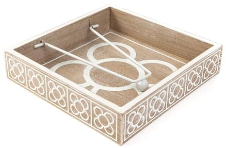 ROCKING GIFTS Portatovaglioli da tavolo quadrato Panot Barcellona in legno marrone e bianco, finitura usata, portabicchieri decorativo, 19 cm