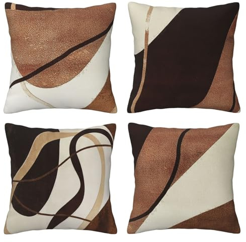 DILOXNSU Kissenbezug 40x40 cm Samt Zierkissenbezug 4er Set Braune Farbblock Linie Abstrakte Kunst Dekokissen Sofakissen Kissenhülle Weiche Deko Kissen für Sofa Couch Schlafzimmer