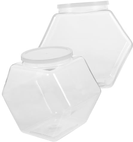 Holibanna Barattoli Di Plastica Per Dolci Esagonali Trasparenti Coperchio Ermetico Da 3800ml Per Conservazione Alimenti Secchi in Casa – Set Da 2 Barattoli Per Snack e Biscotti