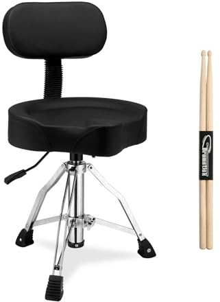 LALAHO Drum Stool with Backrest, Hydraulic Adjustable Height Drum Throne with Oversized Comfortable Seat, Heavy Duty Chair with Drum Sticks for Adult Drummers, Black
